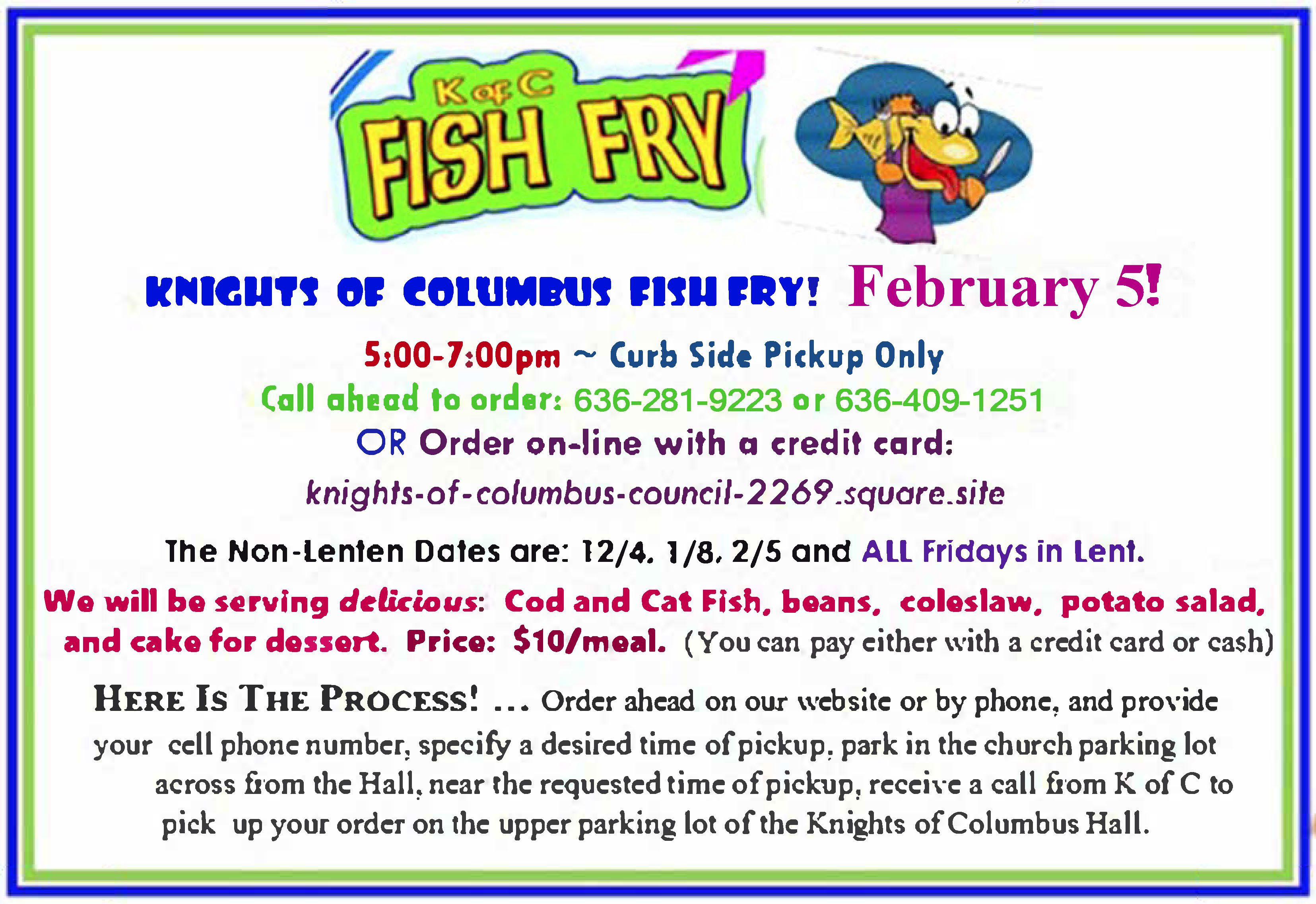 Knights of Columbus Fish Fry Friday, February 5